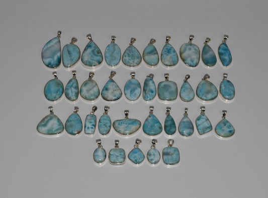 WHOLESALE 925 35PC SOLID STERLING SILVER BLUE LARIMAR PENDANT LOT