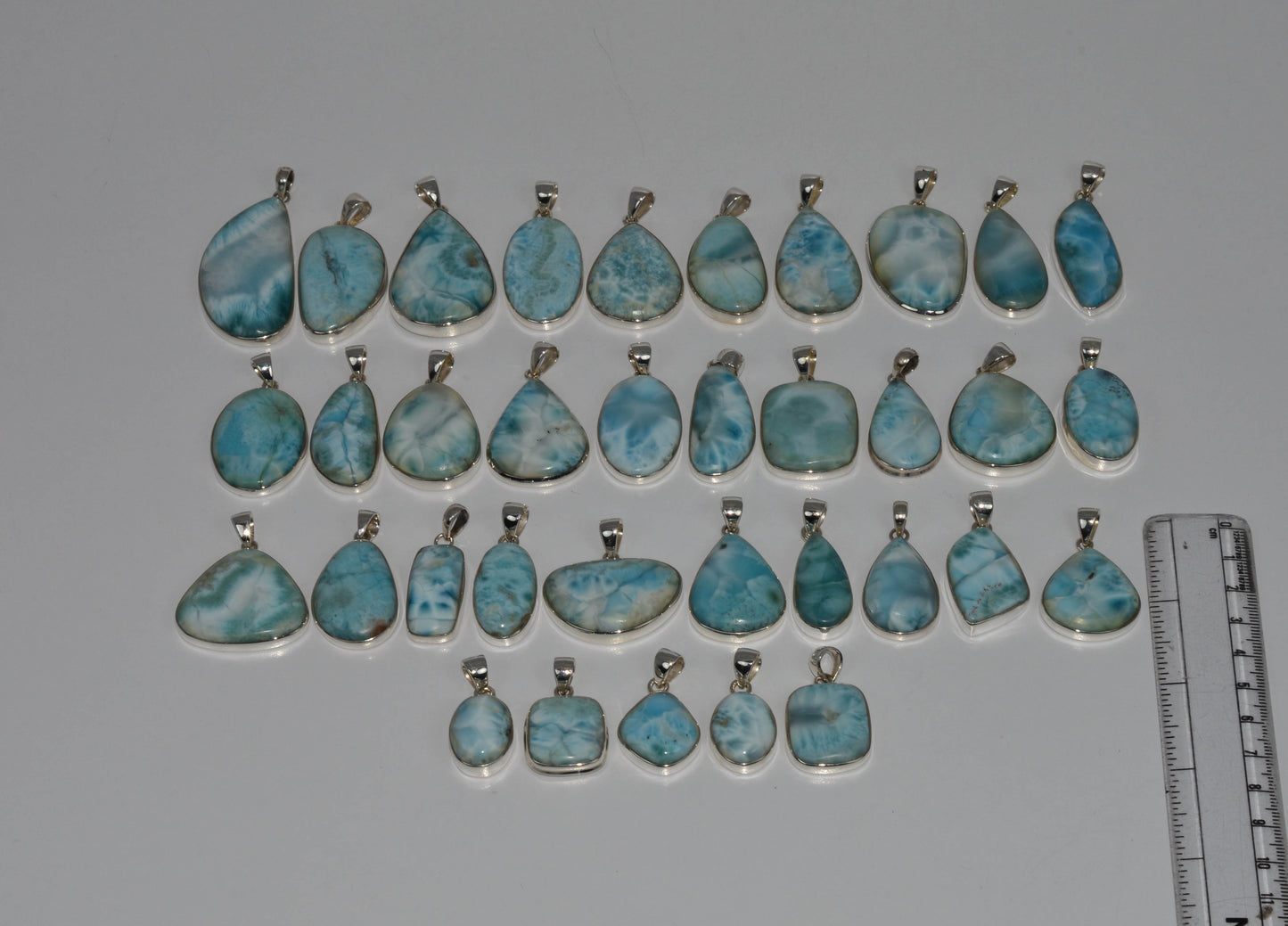WHOLESALE 925 35PC SOLID STERLING SILVER BLUE LARIMAR PENDANT LOT