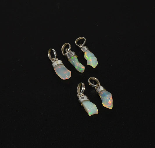 WHOLESALE 925 5PC SOLID STERLING SILVER ROUGH ETHIOPIAN OPAL PENDANT LOT