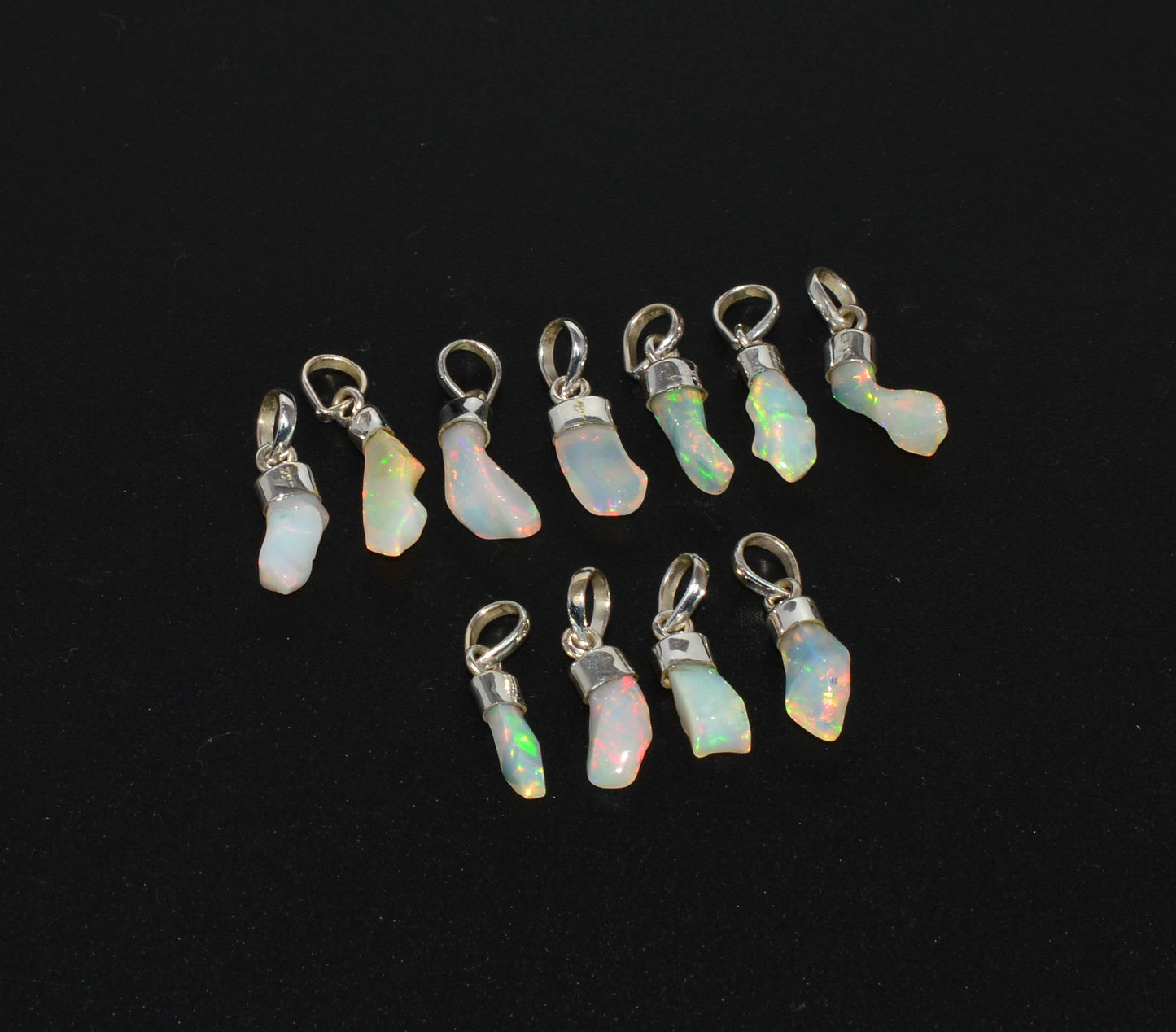 WHOLESALE 925 11PC SOLID STERLING SILVER ROUGH ETHIOPIAN OPAL PENDANT LOT