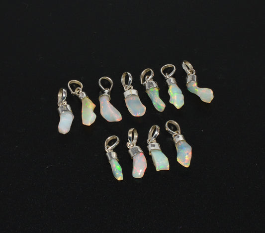 WHOLESALE 925 11PC SOLID STERLING SILVER ROUGH ETHIOPIAN OPAL PENDANT LOT