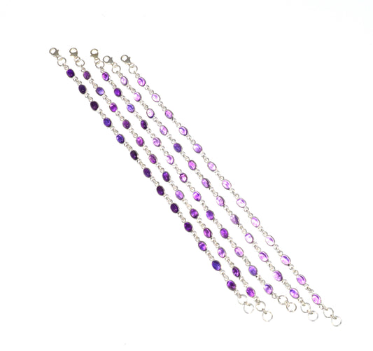 WHOLESALE 925 5PC SOLID STERLING SILVER PURPLE AMETHYST BRACELET LOT