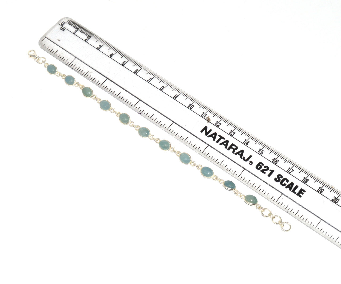 925 SOLID STERLING SILVER AQUAMARINE HANDMADE BRACELET-7.7 INCH