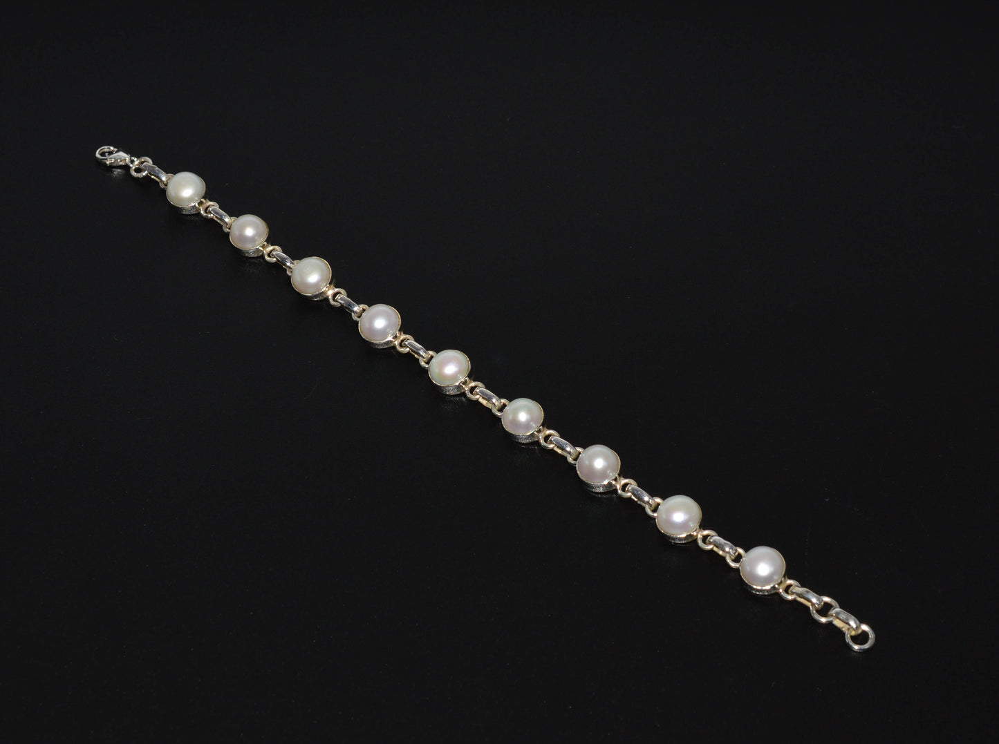 925 SOLID STERLING SILVER FRESHWATER PEARL HANDMADE BRACELET-7.8 INCH
