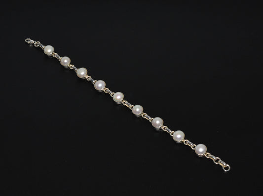 925 SOLID STERLING SILVER FRESHWATER PEARL HANDMADE BRACELET-7.8 INCH
