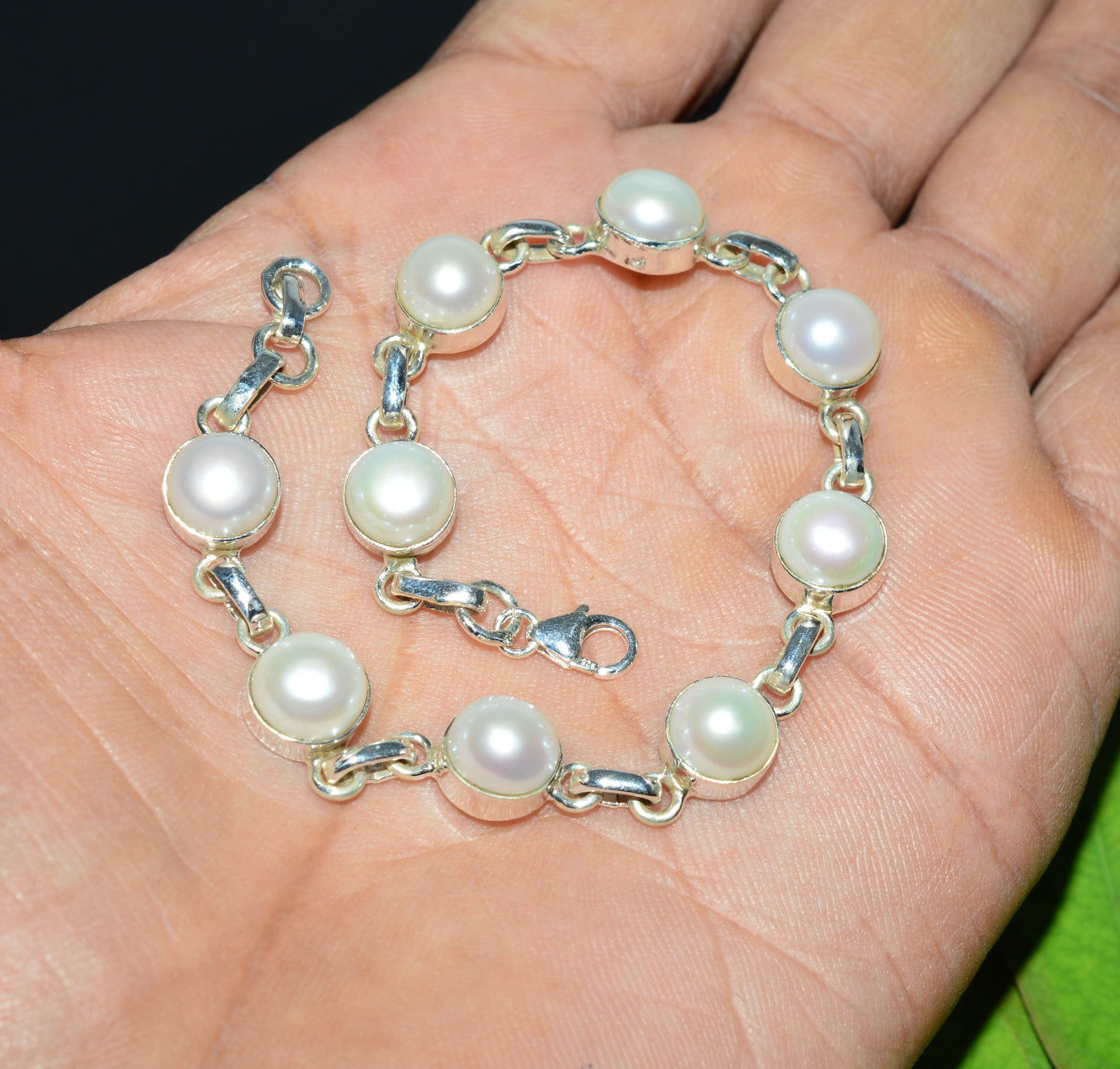 925 SOLID STERLING SILVER FRESHWATER PEARL HANDMADE BRACELET-7.8 INCH