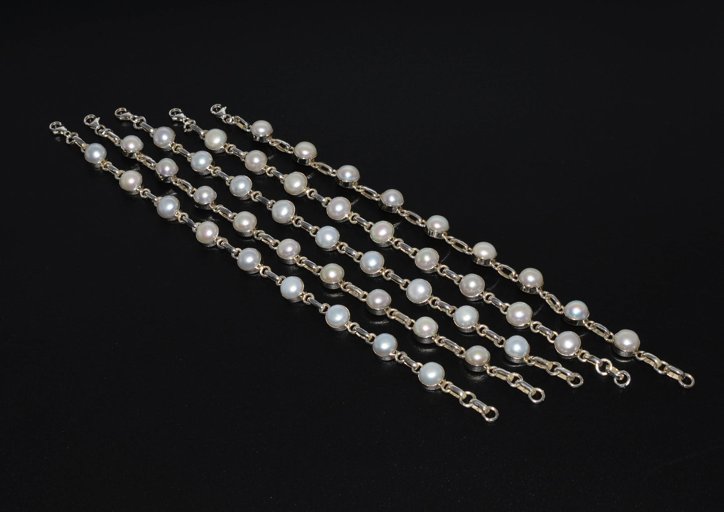 WHOLESALE 925 5PC SOLID STERLING SILVER FRESHWATER PEARL BRACELET LOT