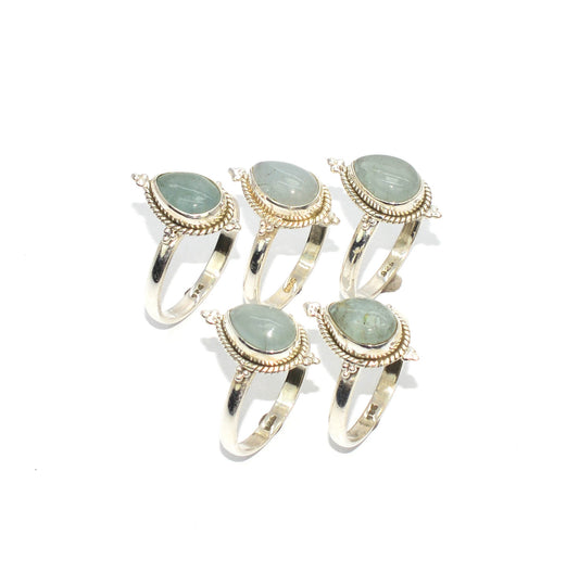 WHOLESALE 925 5PC SOLID STERLING SILVER AQUAMARINE RING LOT