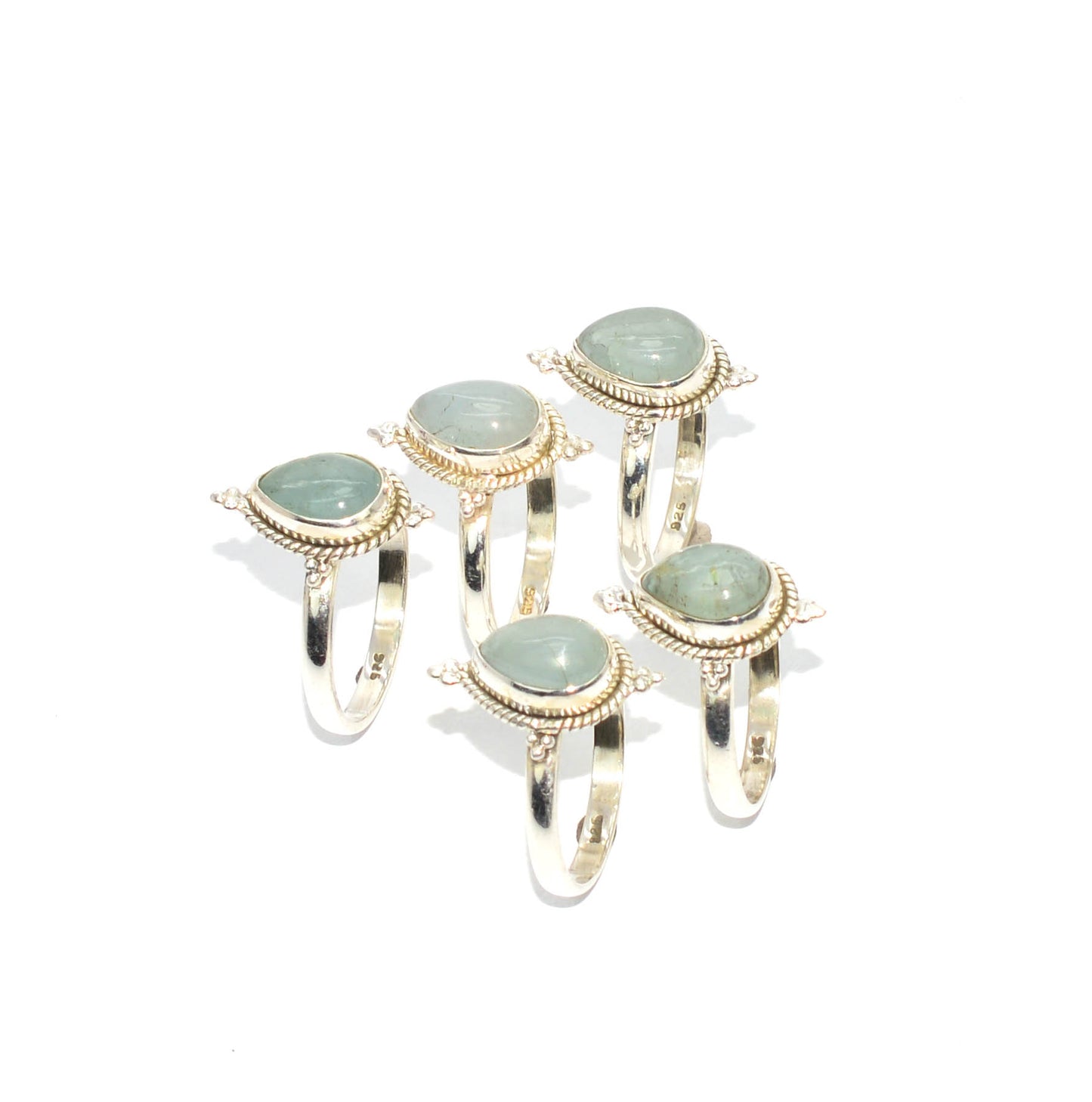 WHOLESALE 925 5PC SOLID STERLING SILVER AQUAMARINE RING LOT