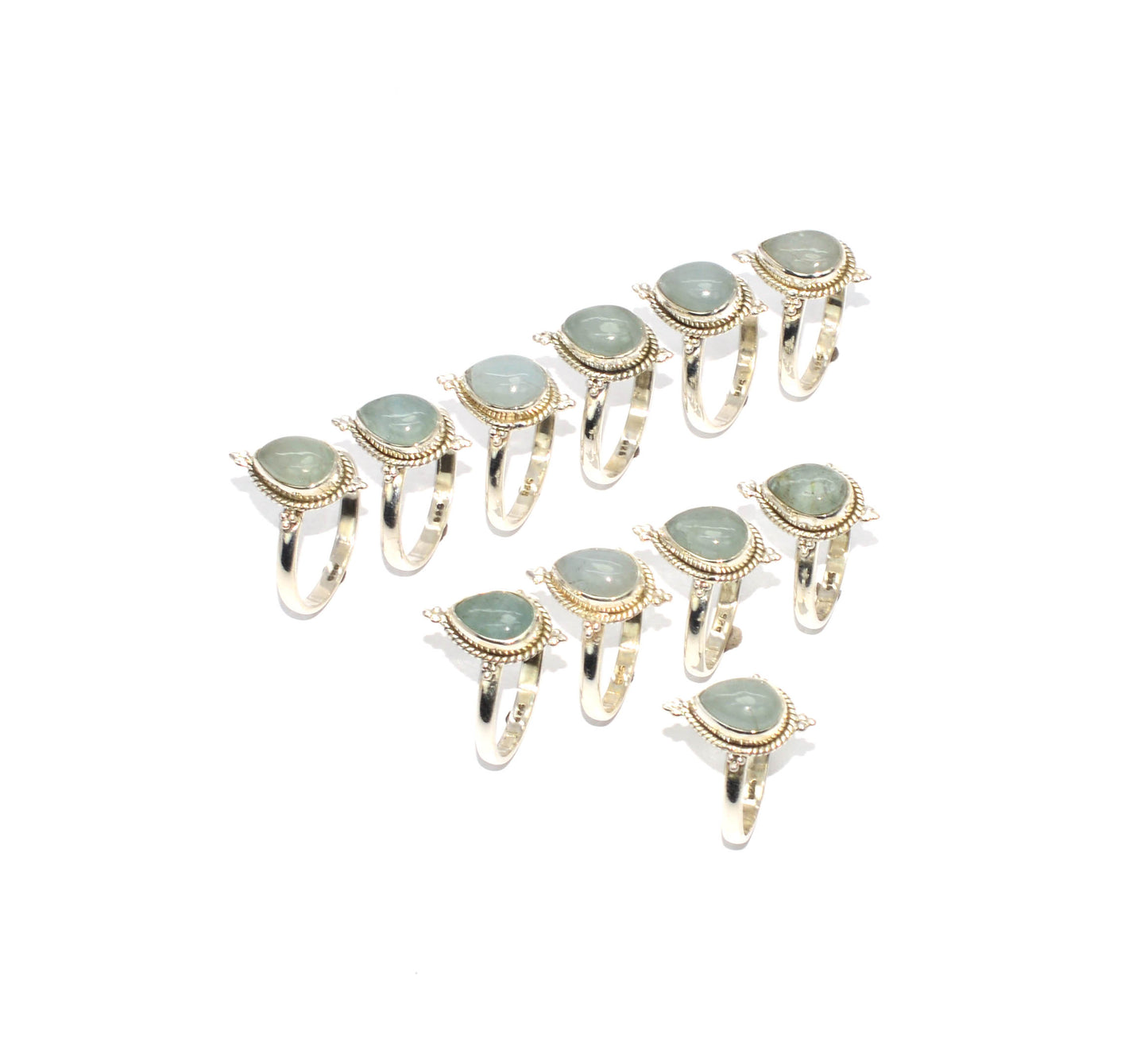 WHOLESALE 925 11PC SOLID STERLING SILVER AQUAMARINE RING LOT