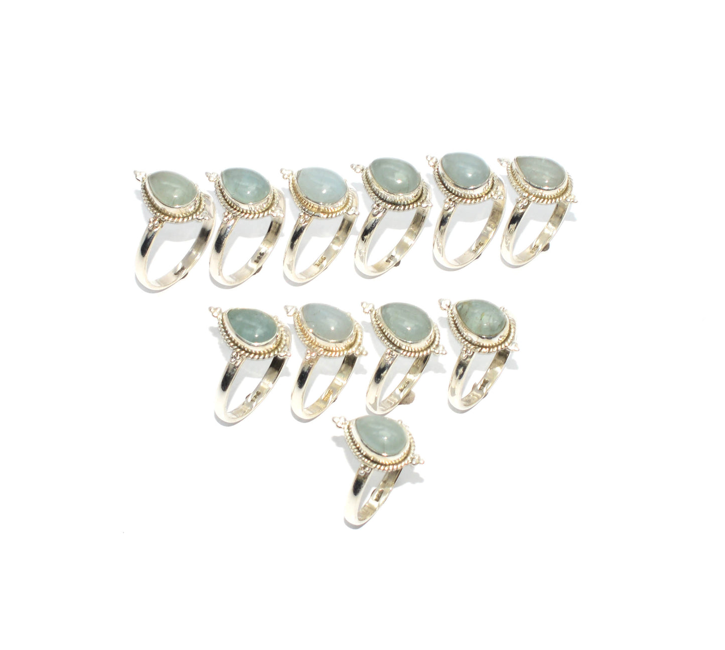 WHOLESALE 925 11PC SOLID STERLING SILVER AQUAMARINE RING LOT