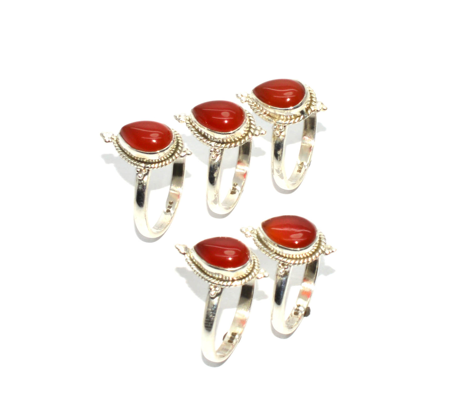 WHOLESALE 925 5PC SOLID STERLING SILVER RED CARNELIAN RING LOT