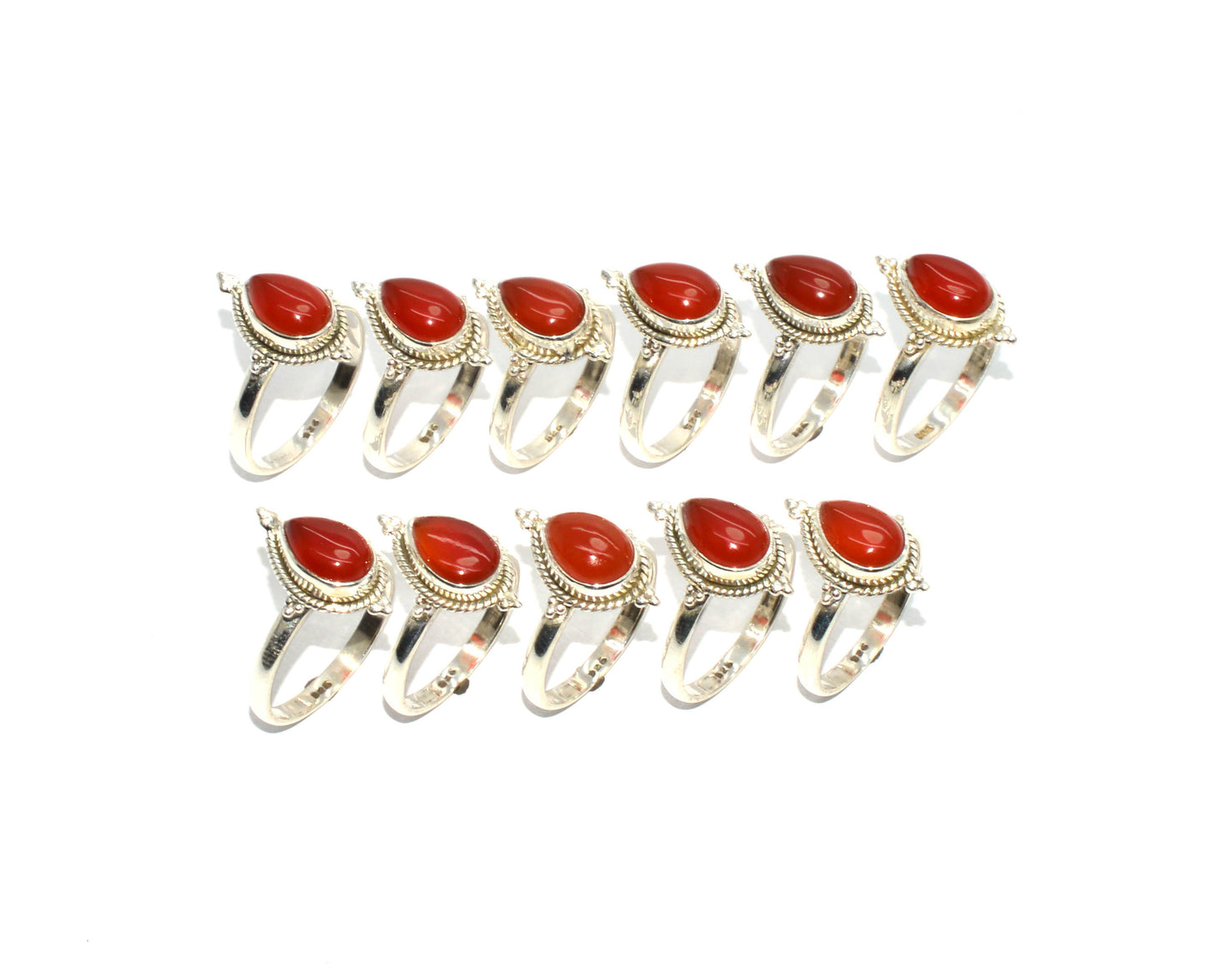 WHOLESALE 925 11PC SOLID STERLING SILVER RED CARNELIAN RING LOT
