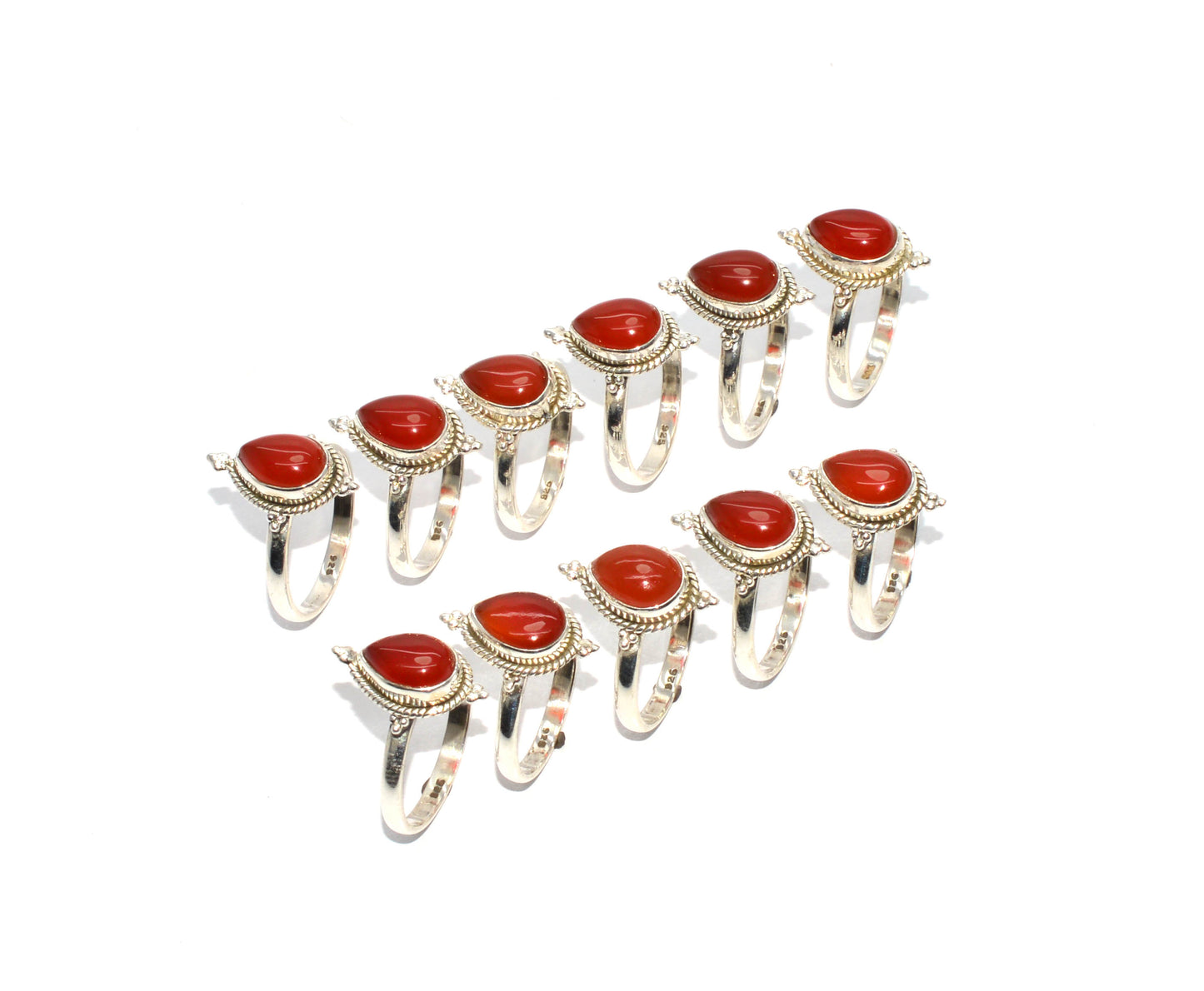 WHOLESALE 925 11PC SOLID STERLING SILVER RED CARNELIAN RING LOT