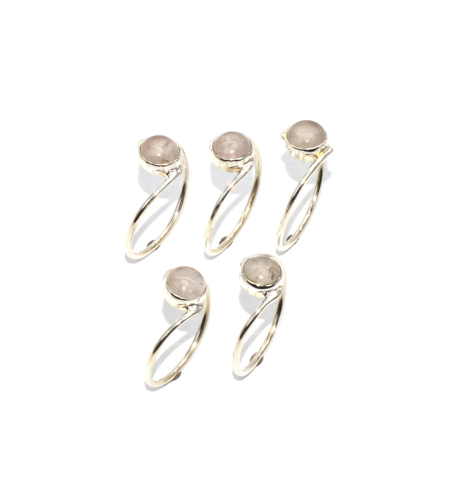 WHOLESALE 925 5PC SOLID STERLING SILVER PINK ROSE QUARTZ RING LOT