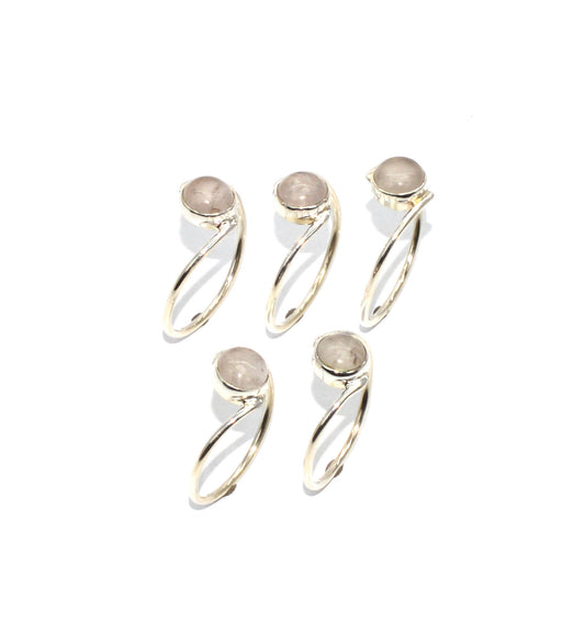 WHOLESALE 925 5PC SOLID STERLING SILVER PINK ROSE QUARTZ RING LOT