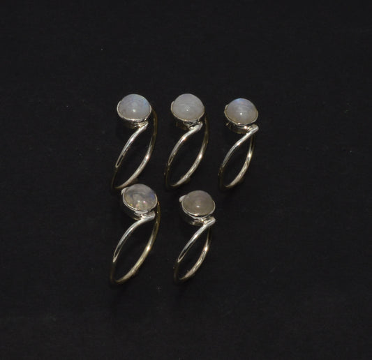 WHOLESALE 925 5PC SOLID STERLING SILVER WHITE RAINBOW MOONSTONE RING LOT
