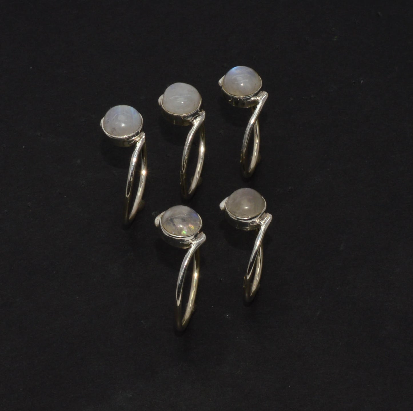 WHOLESALE 925 5PC SOLID STERLING SILVER WHITE RAINBOW MOONSTONE RING LOT
