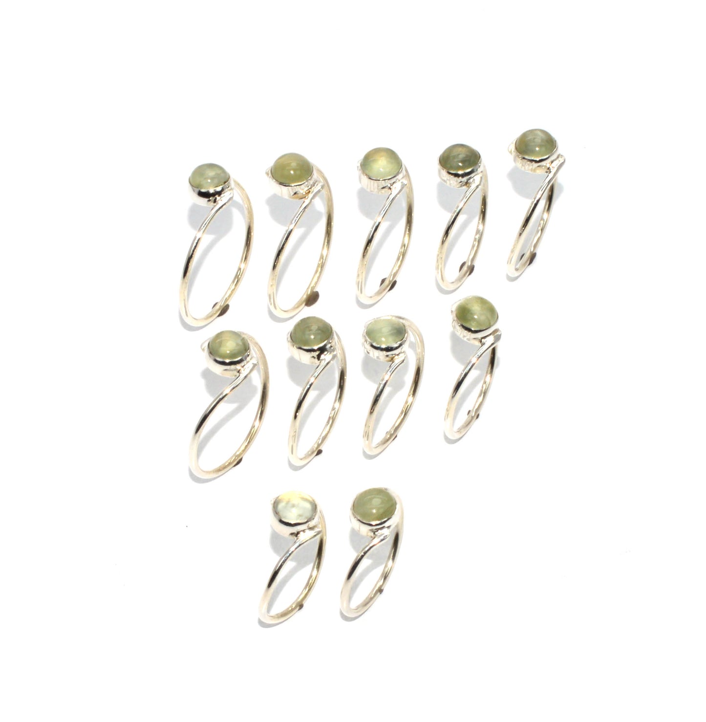 WHOLESALE 925 11PC SOLID STERLING SILVER GREEN PREHNITE RING LOT