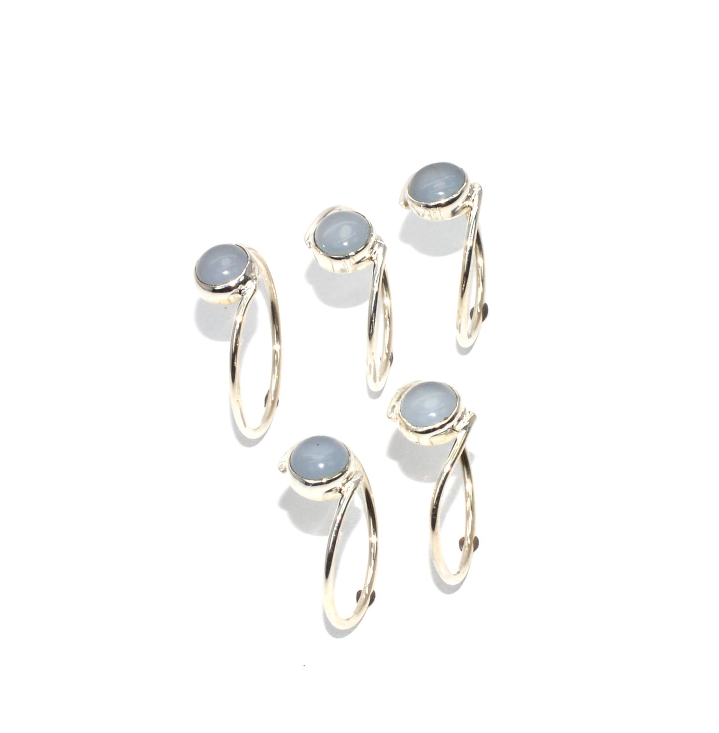 WHOLESALE 925 5PC SOLID STERLING SILVER BLUE CHALCEDONY RING LOT