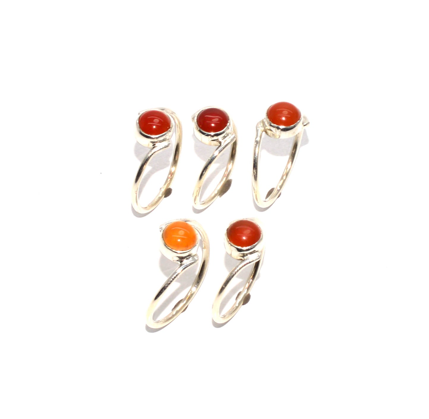 WHOLESALE 925 5PC SOLID STERLING SILVER RED CARNELIAN RING LOT