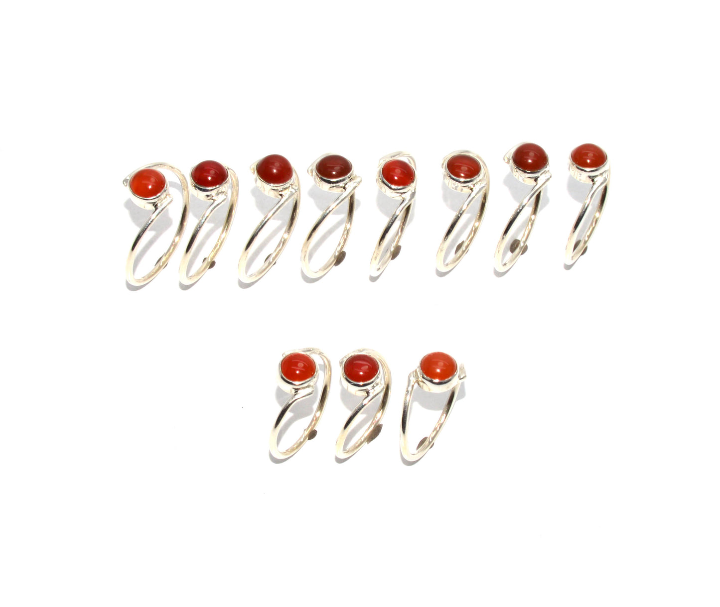 WHOLESALE 925 11PC SOLID STERLING SILVER RED CARNELIAN RING LOT