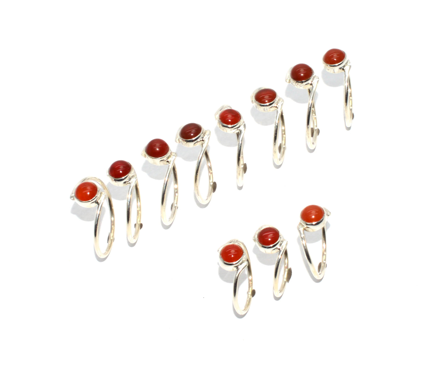 WHOLESALE 925 11PC SOLID STERLING SILVER RED CARNELIAN RING LOT