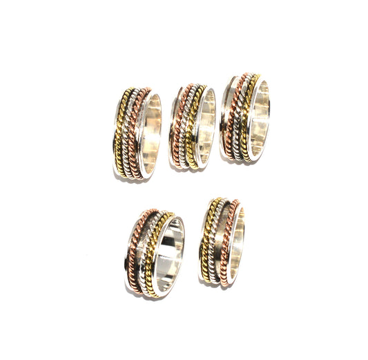 WHOLESALE 925 5PC SOLID STERLING SILVER PLAIN THREE TONE RING LOT