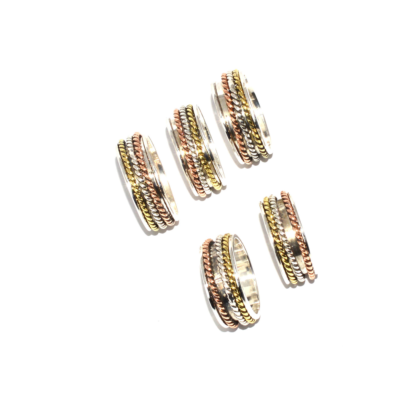 WHOLESALE 925 5PC SOLID STERLING SILVER PLAIN THREE TONE RING LOT