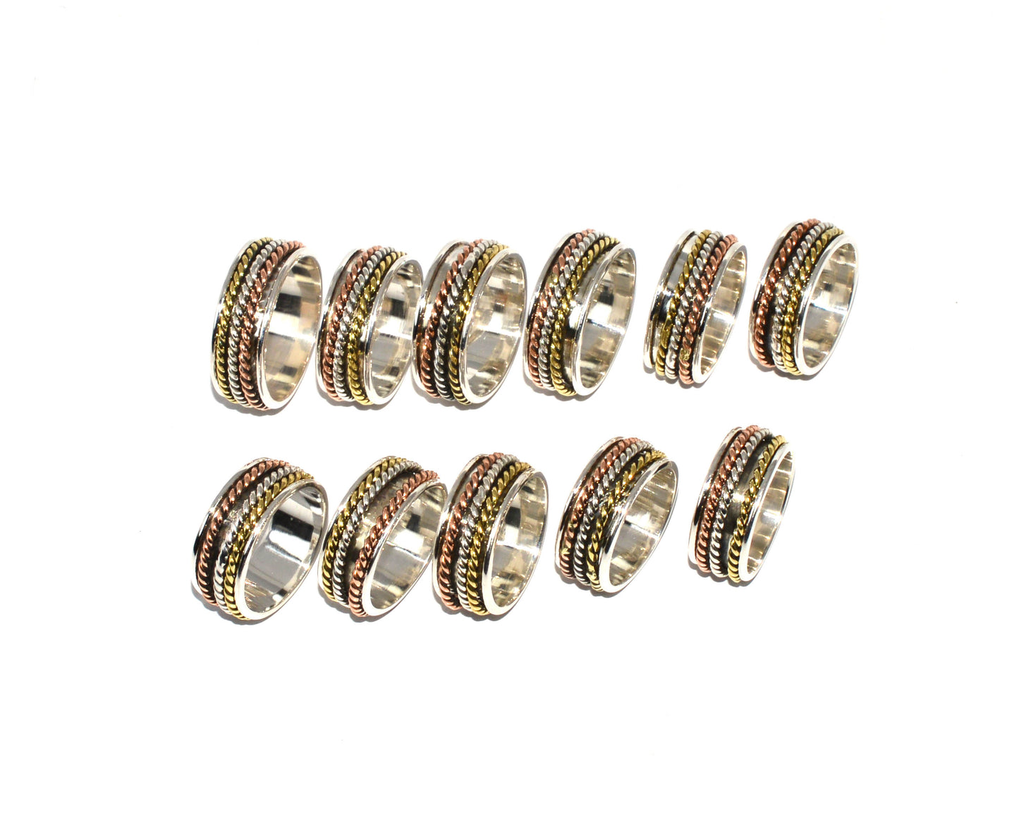 WHOLESALE 925 11PC SOLID STERLING SILVER PLAIN THREE TONE RING LOT