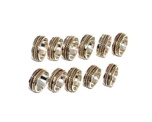 WHOLESALE 925 11PC SOLID STERLING SILVER PLAIN THREE TONE RING LOT