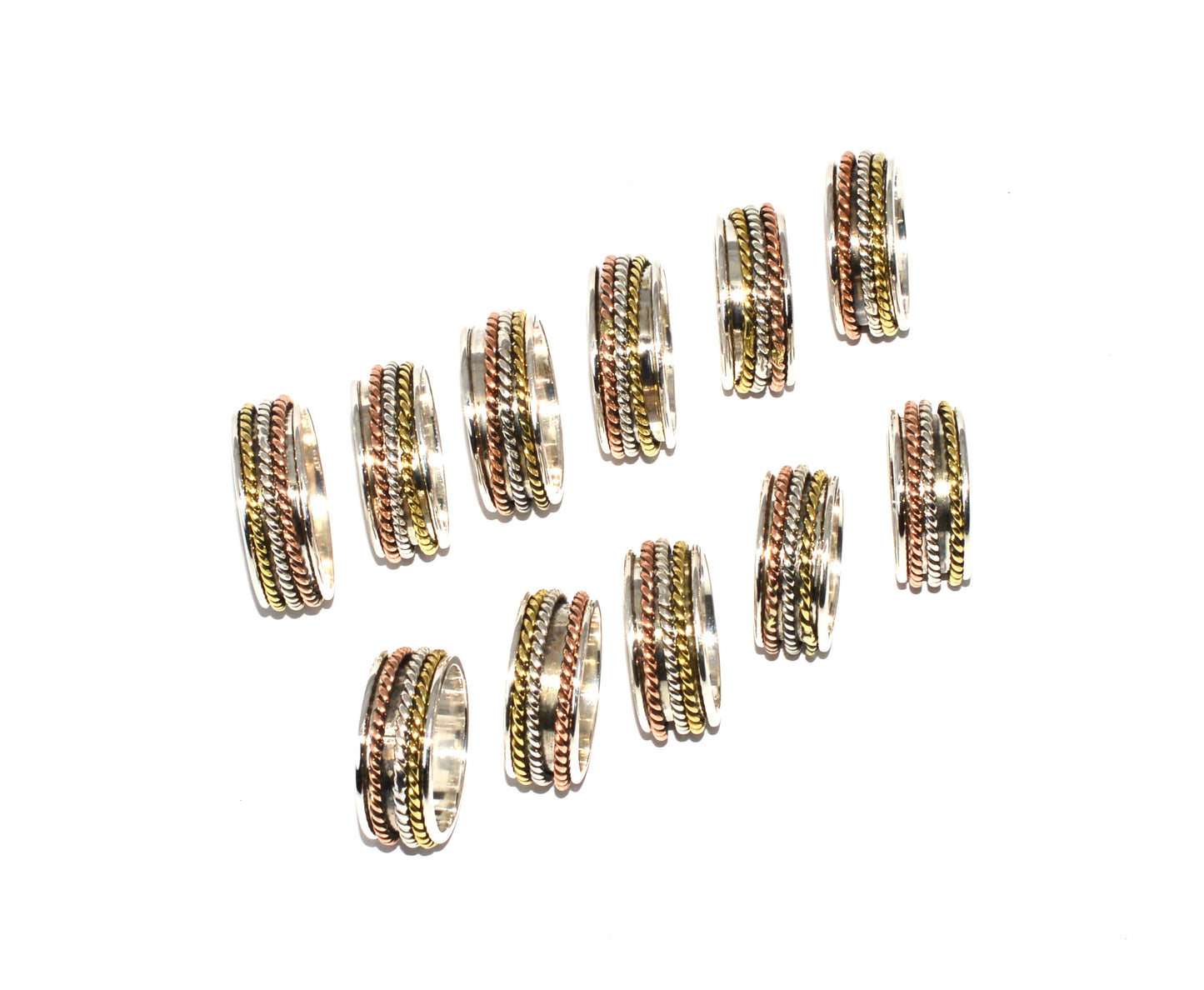 WHOLESALE 925 11PC SOLID STERLING SILVER PLAIN THREE TONE RING LOT