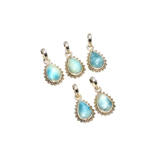 WHOLESALE 925 5PC SOLID STERLING SILVER BLUE LARIMAR PENDANT LOT