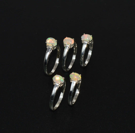 WHOLESALE 925 5PC SOLID STERLING SILVER NATURAL ETHIOPIAN OPAL RING LOT