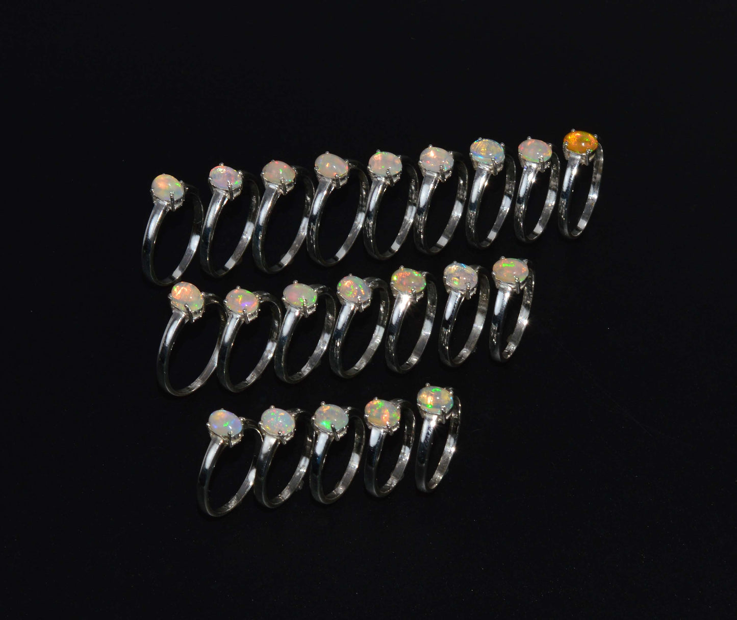 WHOLESALE 925 21PC SOLID STERLING SILVER NATURAL ETHIOPIAN OPAL RING LOT