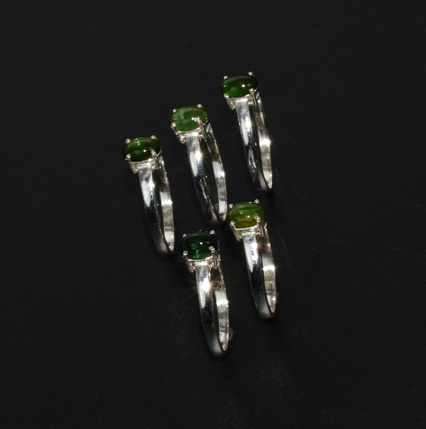 WHOLESALE 925 5PC SOLID STERLING SILVER GREEN TOURMALINE RING LOT