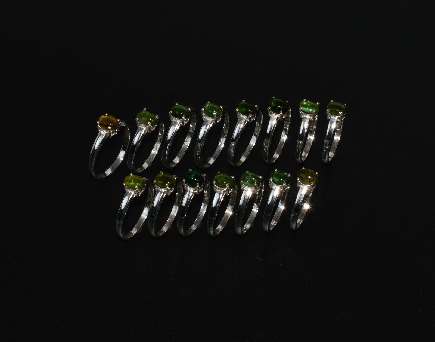 WHOLESALE 925 15PC SOLID STERLING SILVER GREEN TOURMALINE RING LOT
