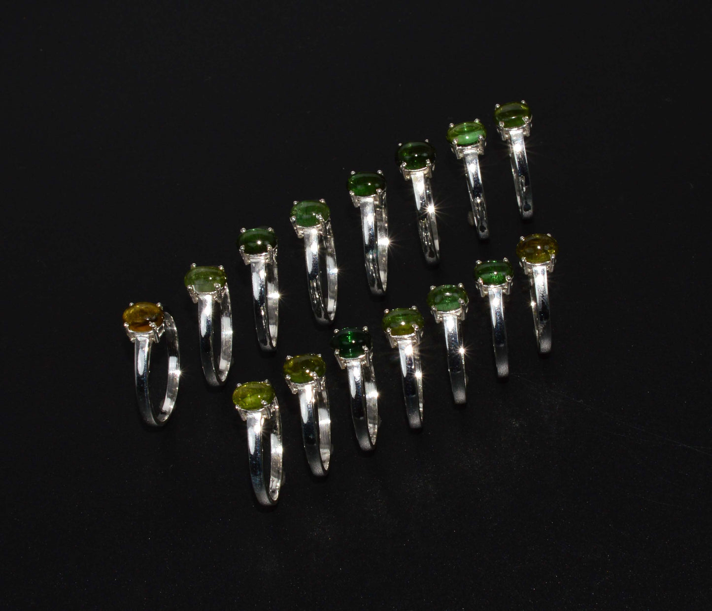 WHOLESALE 925 15PC SOLID STERLING SILVER GREEN TOURMALINE RING LOT