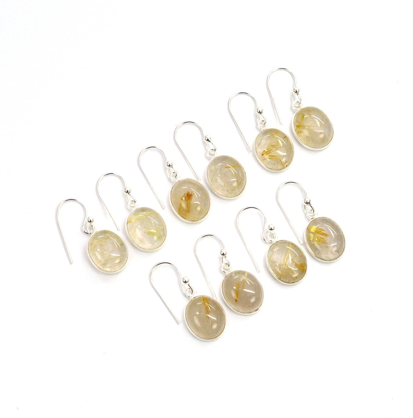 WHOLESALE 5PR 925 SOLID STERLING SILVER GOLDEN RUTILE HOOK EARRING LOT