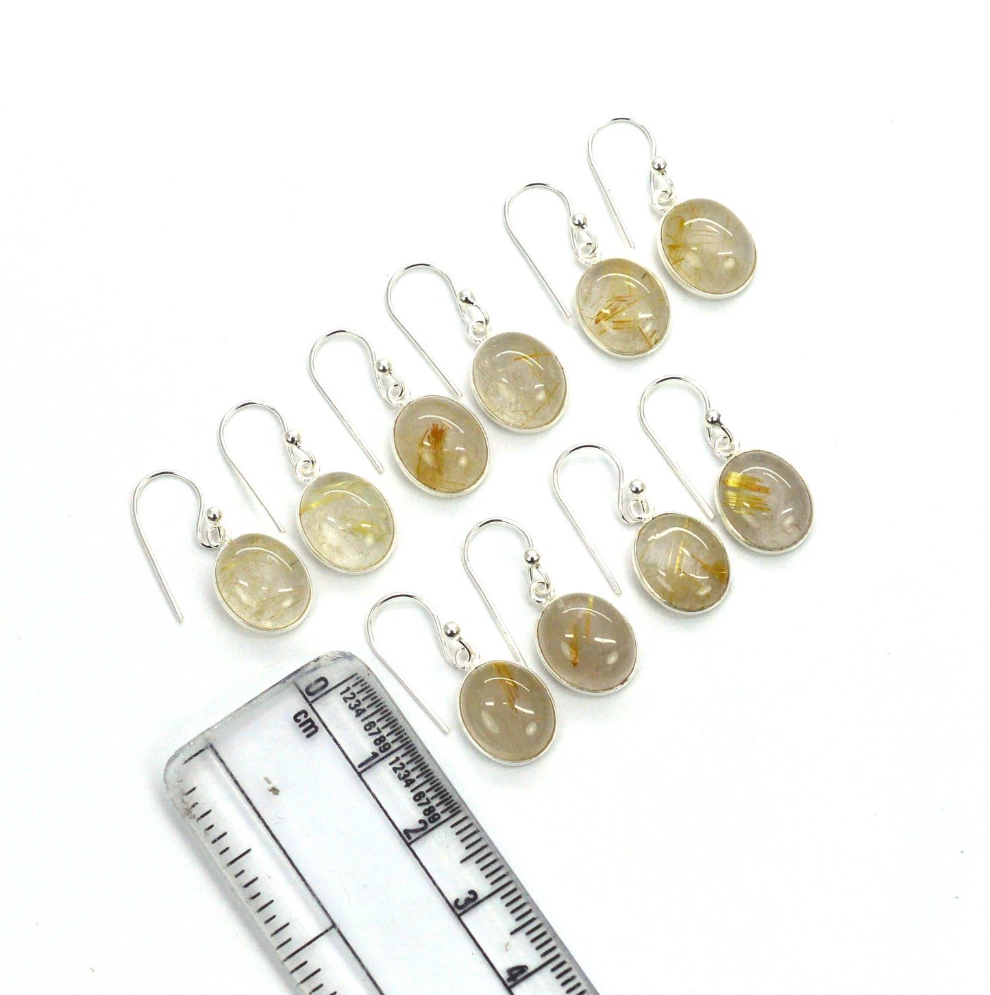 WHOLESALE 5PR 925 SOLID STERLING SILVER GOLDEN RUTILE HOOK EARRING LOT