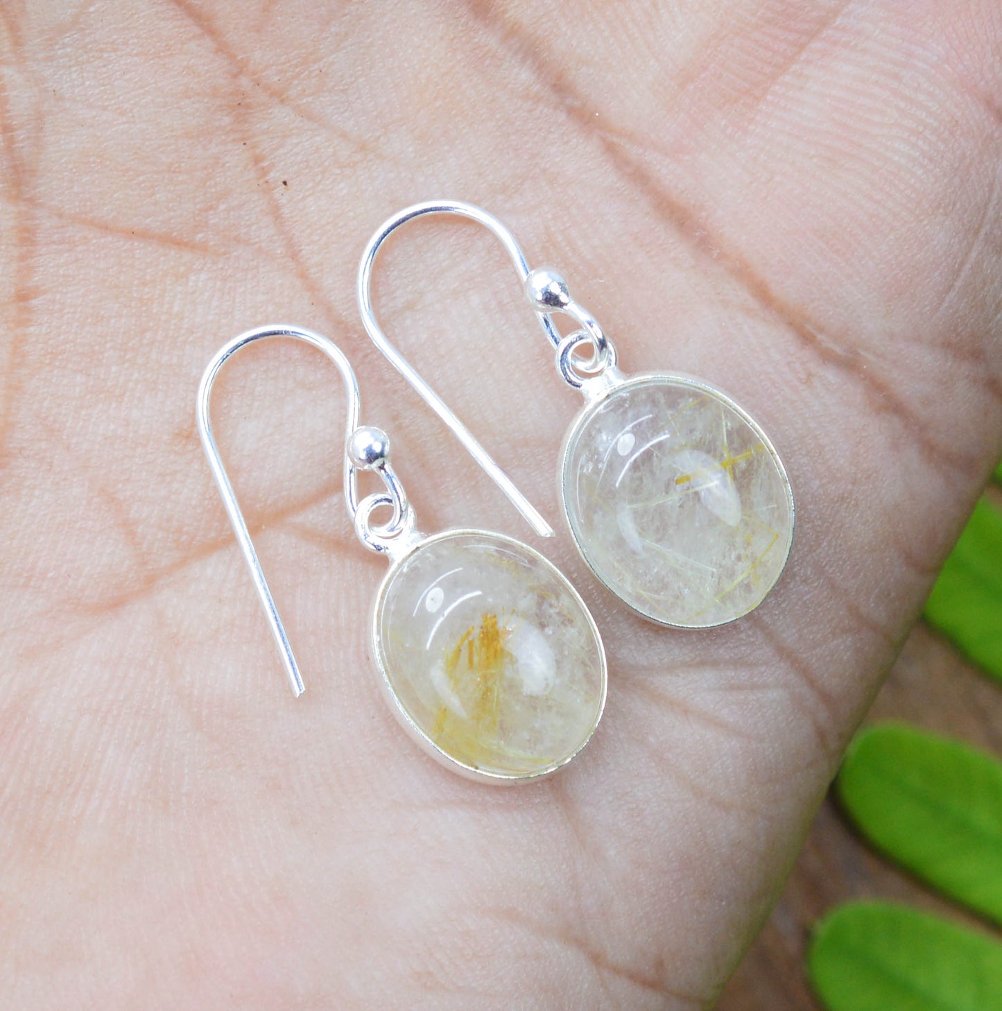 WHOLESALE 5PR 925 SOLID STERLING SILVER GOLDEN RUTILE HOOK EARRING LOT
