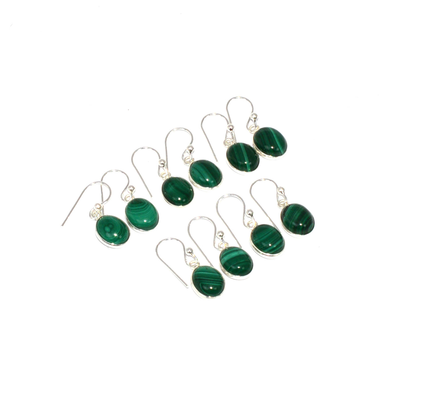 WHOLESALE 5PC SOLID STERLING SILVER GREEN MALACHITE HOOK EARRING LOT