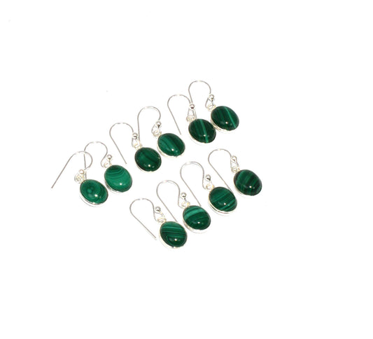 WHOLESALE 5PC SOLID STERLING SILVER GREEN MALACHITE HOOK EARRING LOT