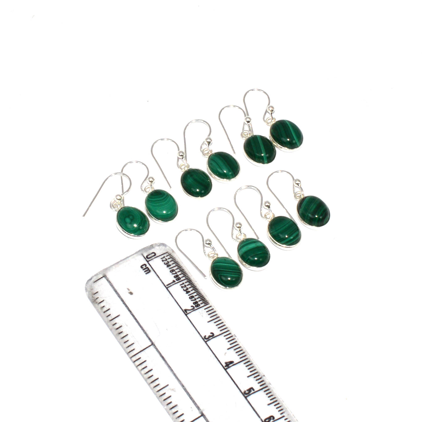 WHOLESALE 5PC SOLID STERLING SILVER GREEN MALACHITE HOOK EARRING LOT
