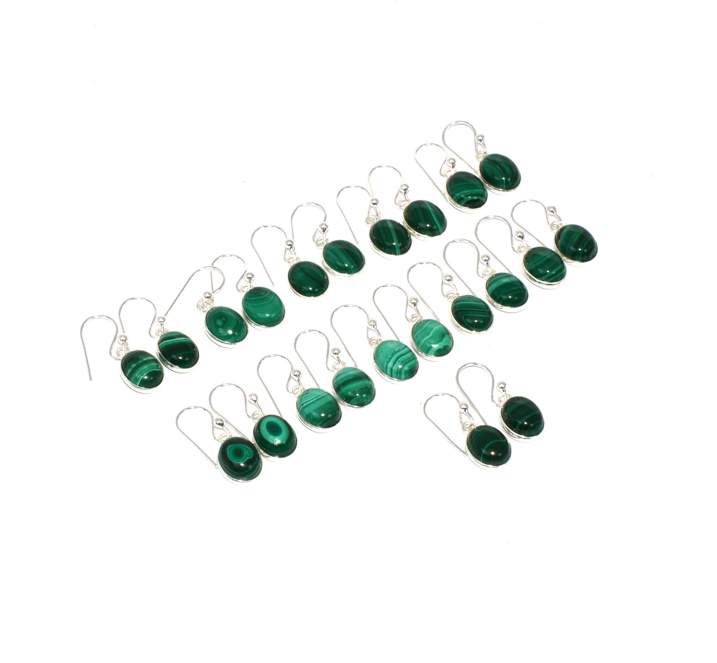 WHOLESALE 11PR 925 SOLID STRLING SILVER GREEN MALACHITE HOOK EARRING LOT
