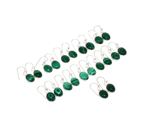 WHOLESALE 11PR 925 SOLID STRLING SILVER GREEN MALACHITE HOOK EARRING LOT
