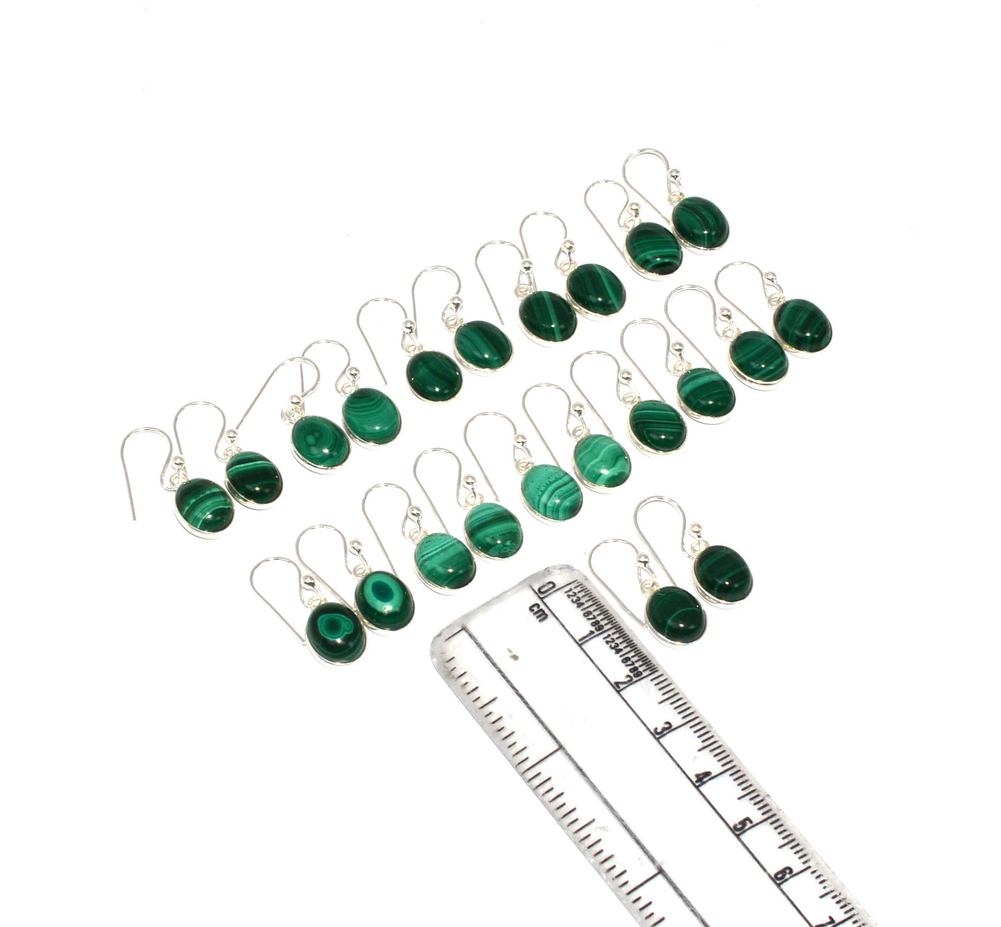 WHOLESALE 11PR 925 SOLID STRLING SILVER GREEN MALACHITE HOOK EARRING LOT