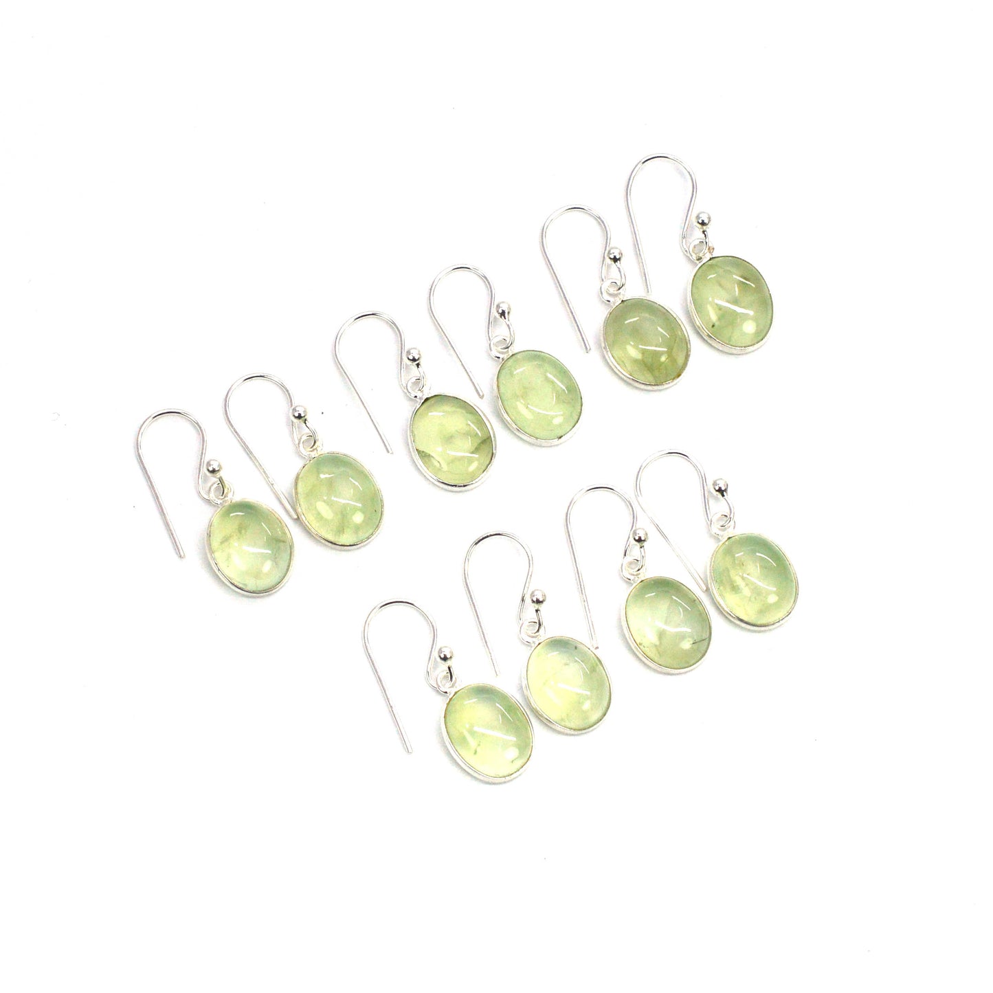 WHOLESALE 5PC SOLID STERLING SILVER GREEN PREHNITE HOOK EARRING LOT