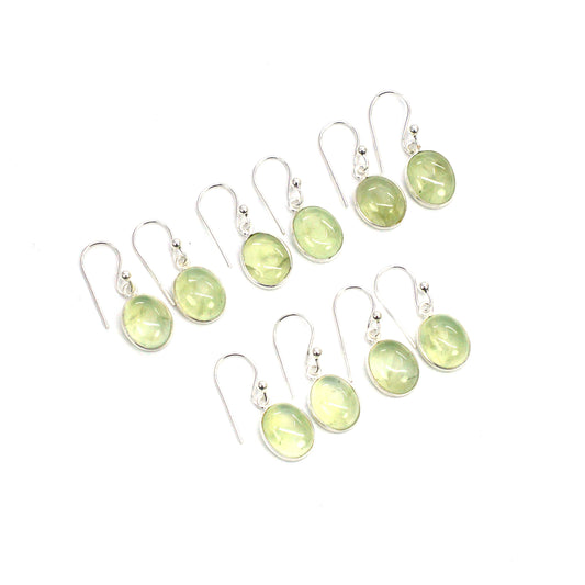WHOLESALE 5PC SOLID STERLING SILVER GREEN PREHNITE HOOK EARRING LOT