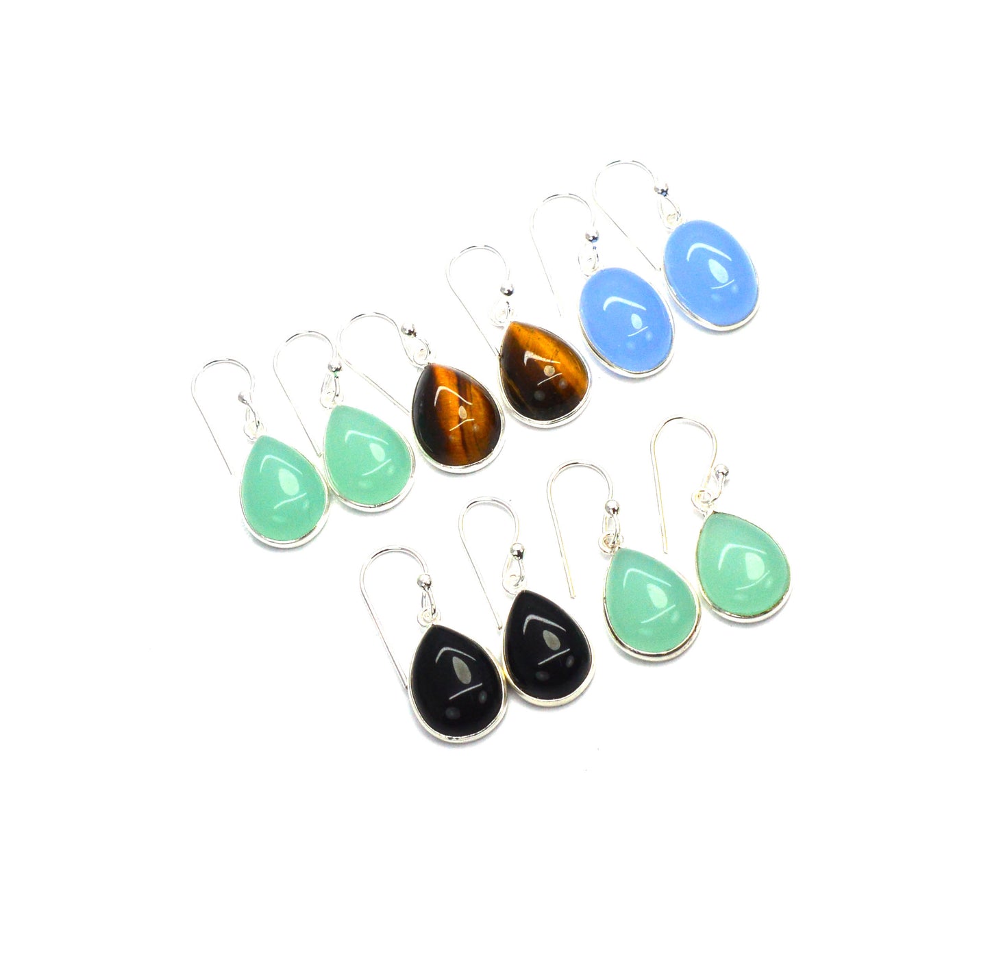WHOLESALE 5PC SOLID STERLING SILVER AQUA CHALCEDONY MIX HOOK EARRING LOT